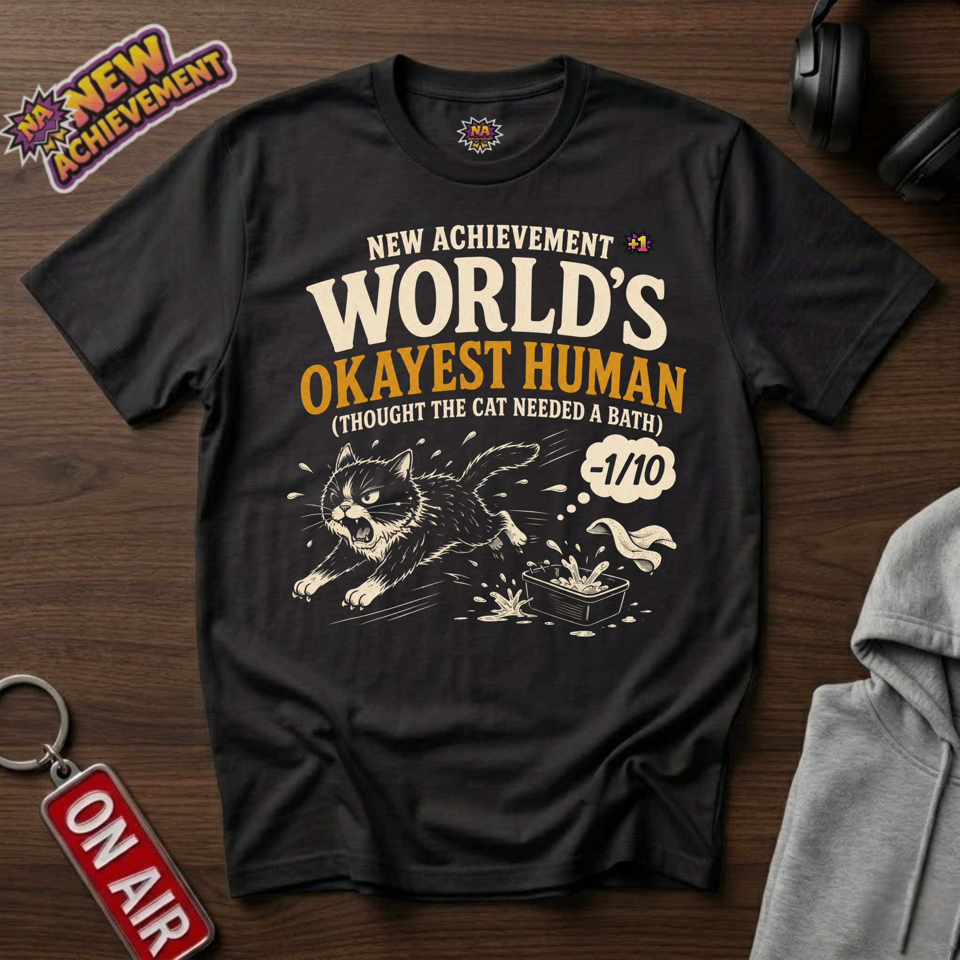 World's Okayest Human Cat Bath T-Shirt