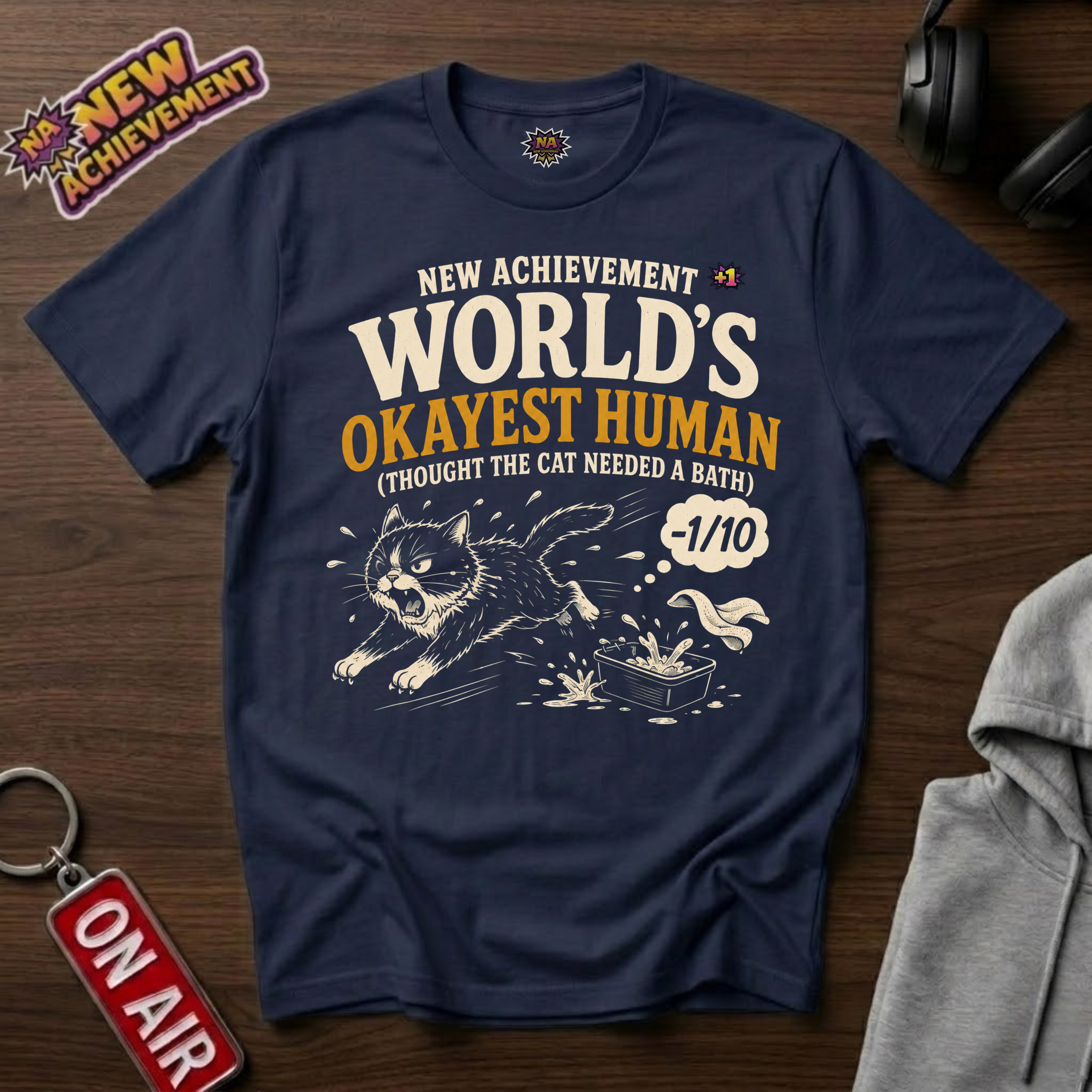 World's Okayest Human Cat Bath T-Shirt